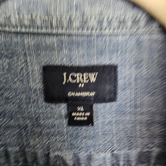 J. Crew Factory Shirt Blue Chambray Button Down Long Sleeve Shirt Men XL - Picture 6 of 8